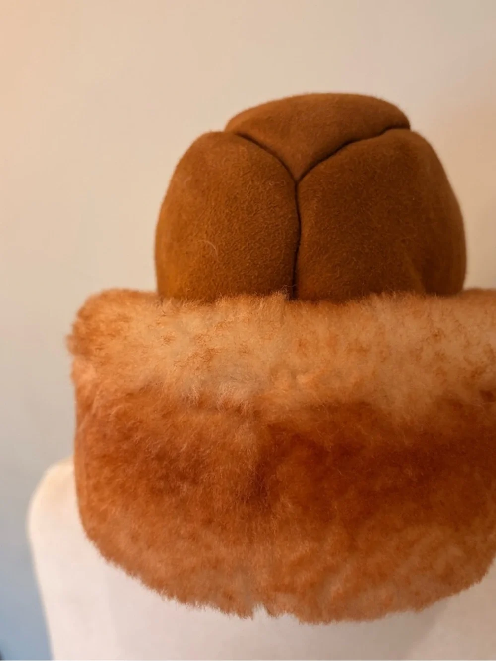 Suede Brown Bucket Hat with Shearling interior and trim - Sz S